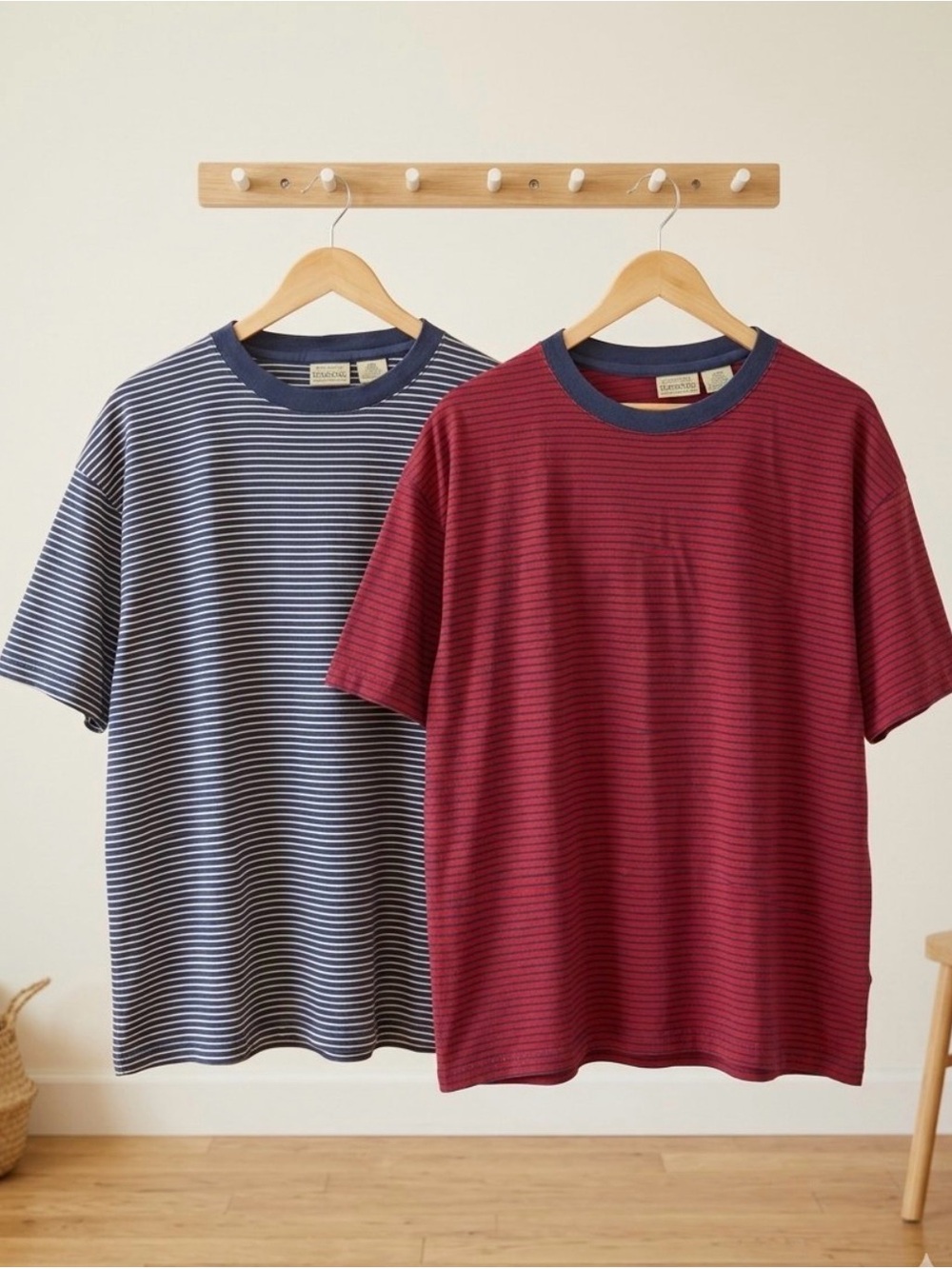Vintage 90s St. John's Bay Striped Ringer-stay Short-Sleeve Crewneck Tees, Large